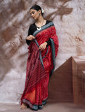 Sambalpuri Handwoven Ikat Soft Cotton Saree - Sindoori