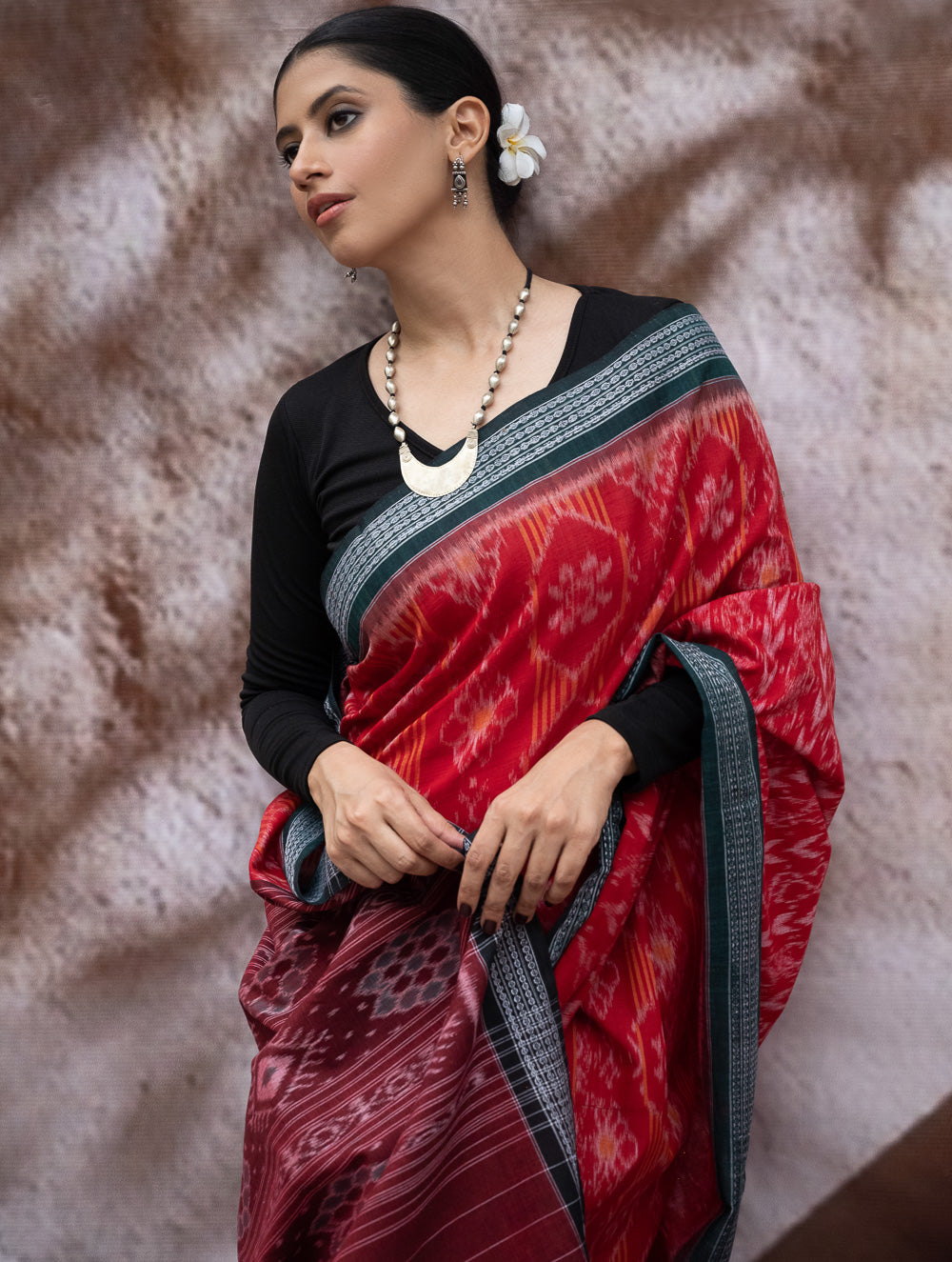 Load image into Gallery viewer, Sambalpuri Handwoven Ikat Soft Cotton Saree - Sindoori