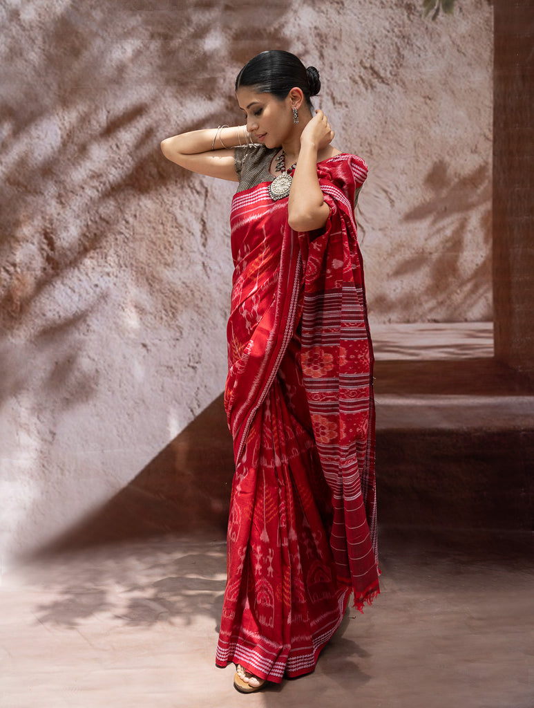Sambalpuri Handwoven Ikat Soft Cotton Saree - Tribal Raga