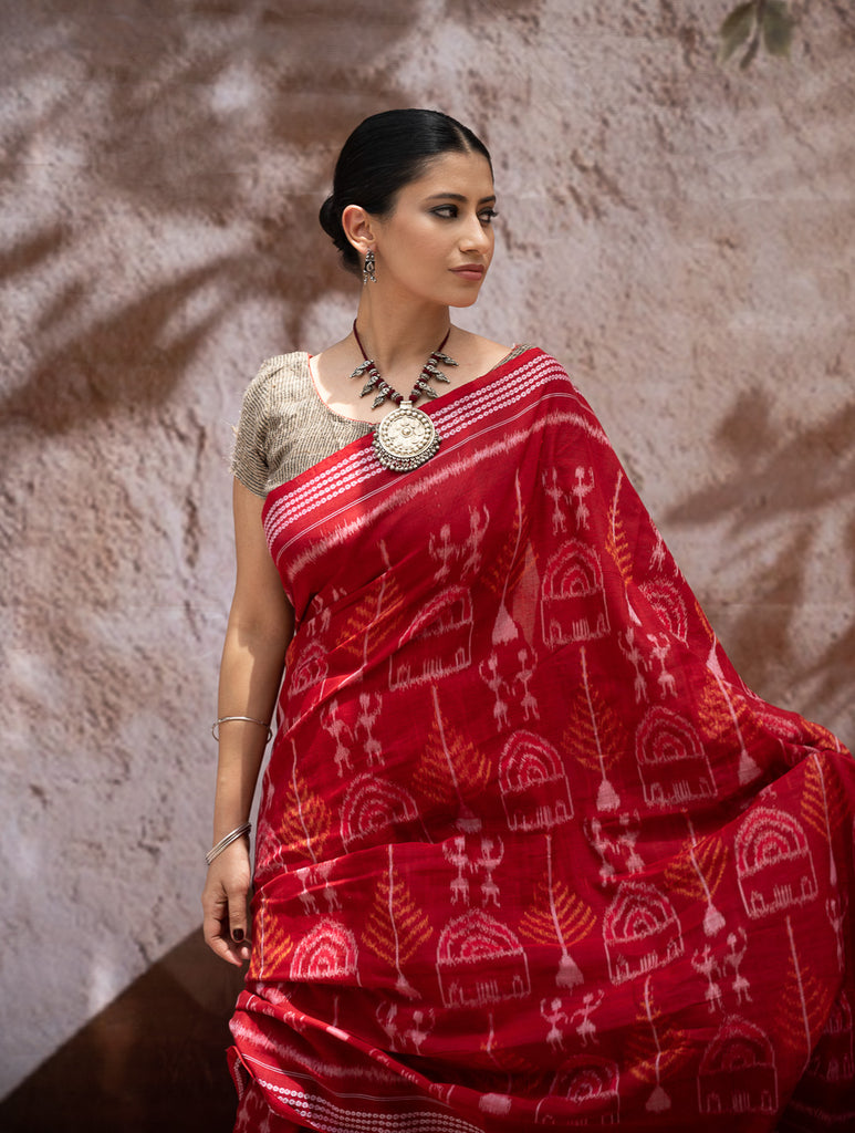 Sambalpuri Handwoven Ikat Soft Cotton Saree - Tribal Raga