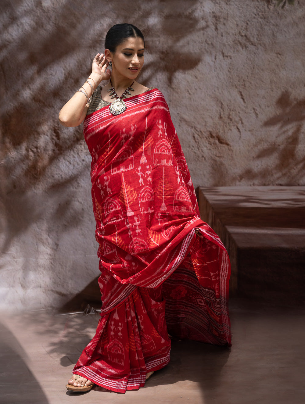 Load image into Gallery viewer, Sambalpuri Handwoven Ikat Soft Cotton Saree - Tribal Raga