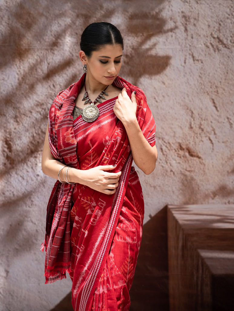 Sambalpuri Handwoven Ikat Soft Cotton Saree - Tribal Raga