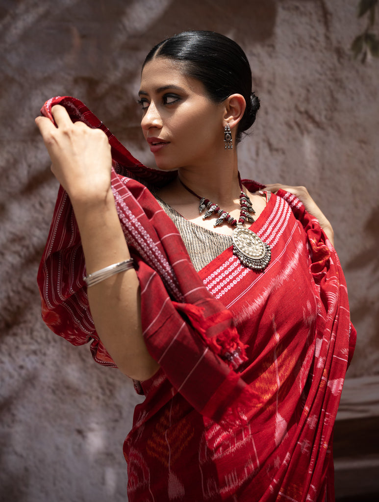 Sambalpuri Handwoven Ikat Soft Cotton Saree - Tribal Raga