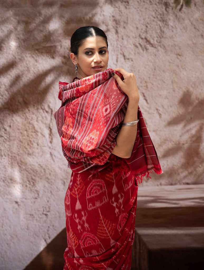 Sambalpuri Handwoven Ikat Soft Cotton Saree - Tribal Raga