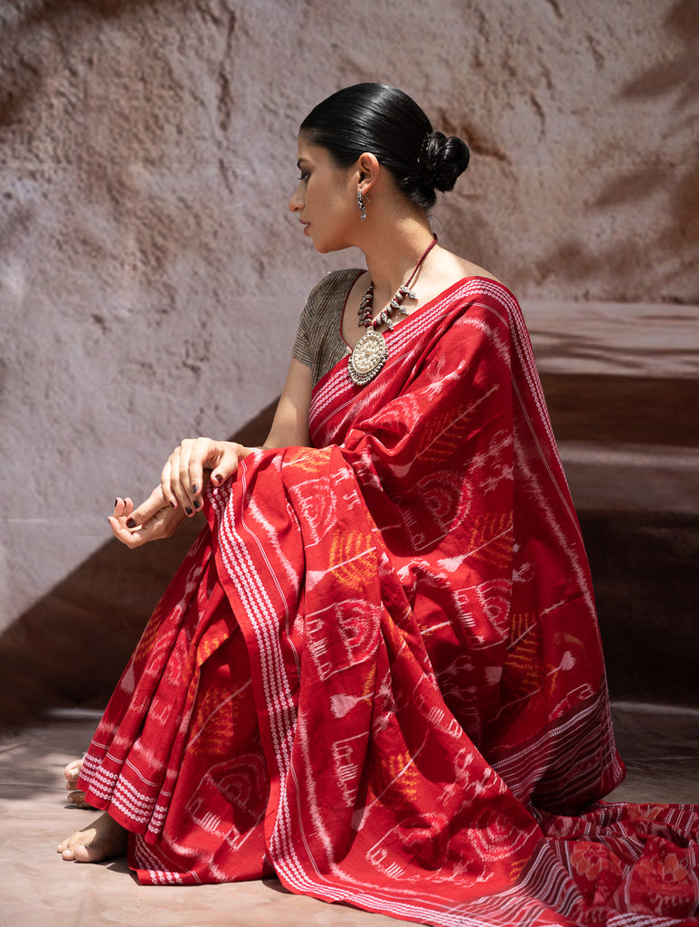 Sambalpuri Handwoven Ikat Soft Cotton Saree - Tribal Raga