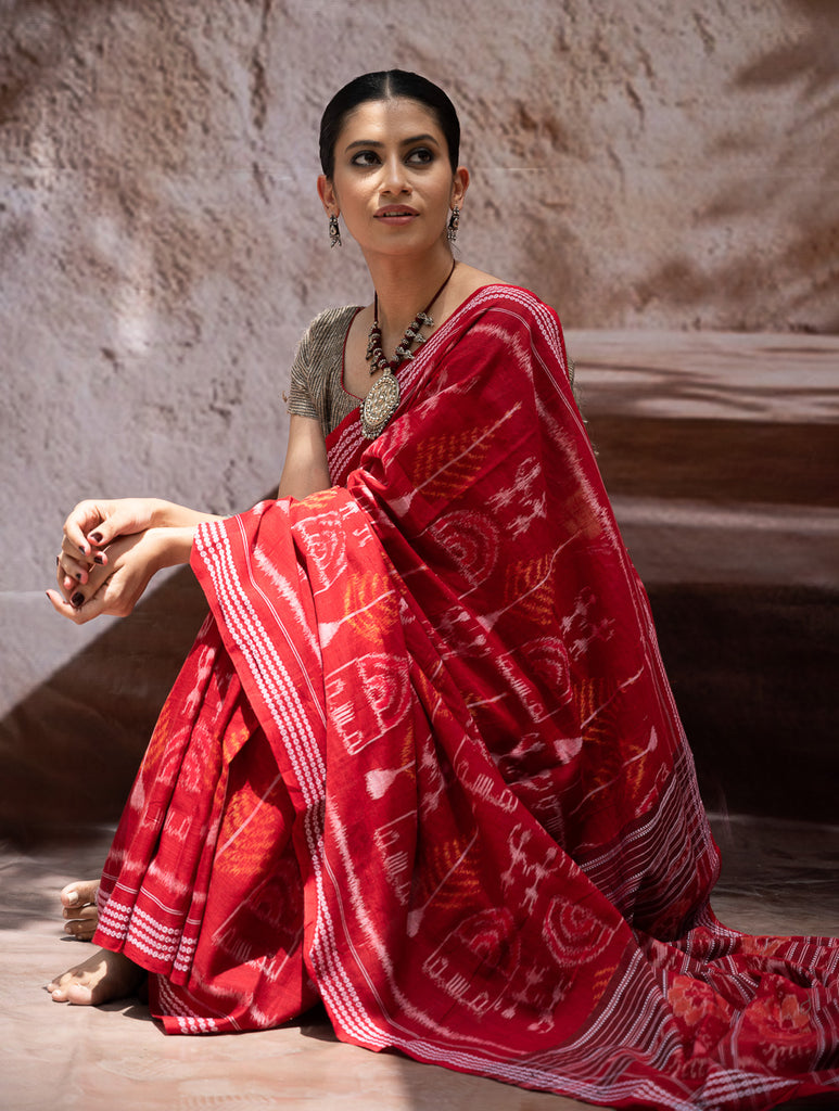 Sambalpuri Handwoven Ikat Soft Cotton Saree - Tribal Raga