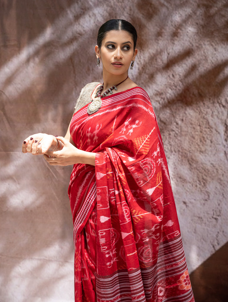 Sambalpuri Handwoven Ikat Soft Cotton Saree - Tribal Raga