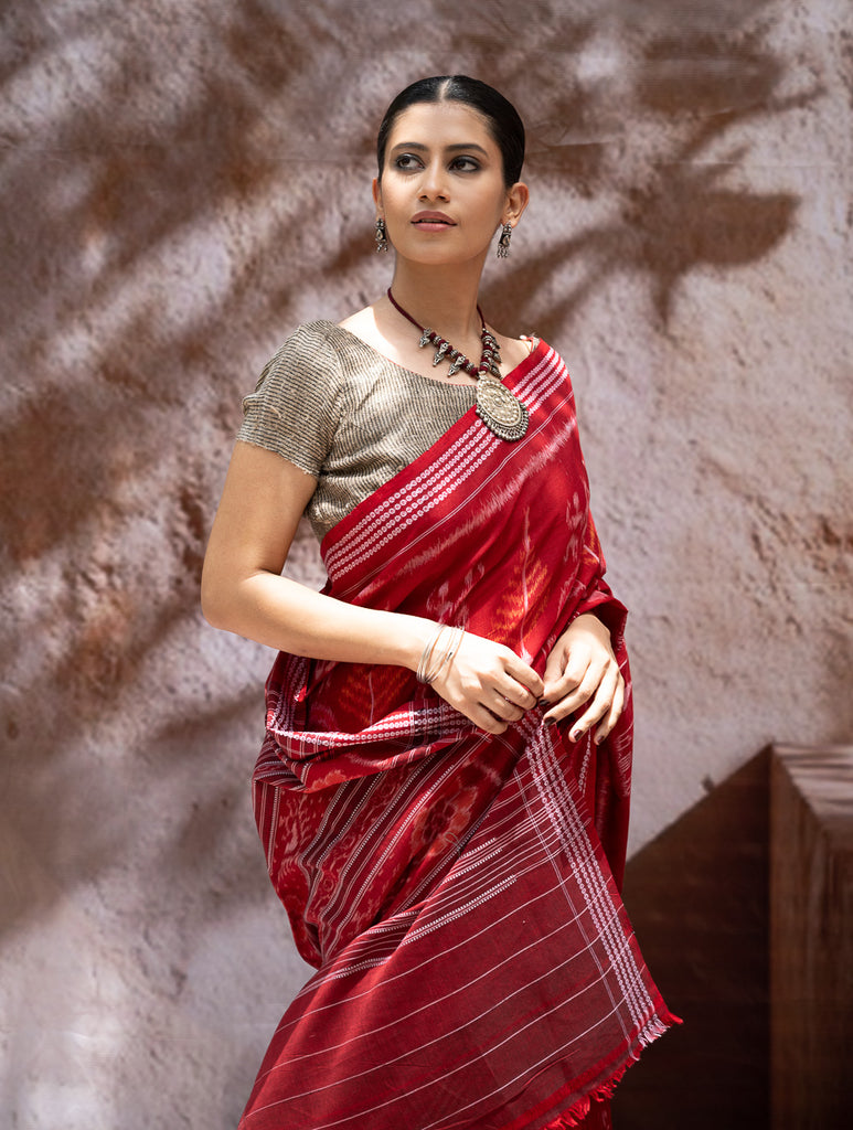 Sambalpuri Handwoven Ikat Soft Cotton Saree - Tribal Raga