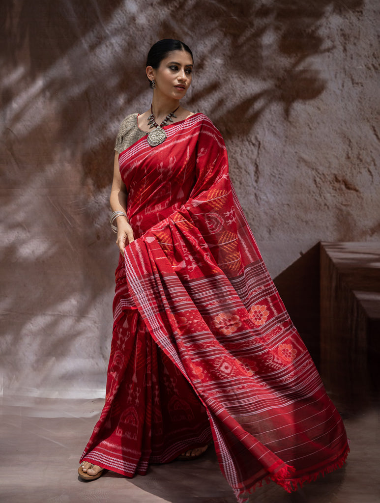 Sambalpuri Handwoven Ikat Soft Cotton Saree - Tribal Raga