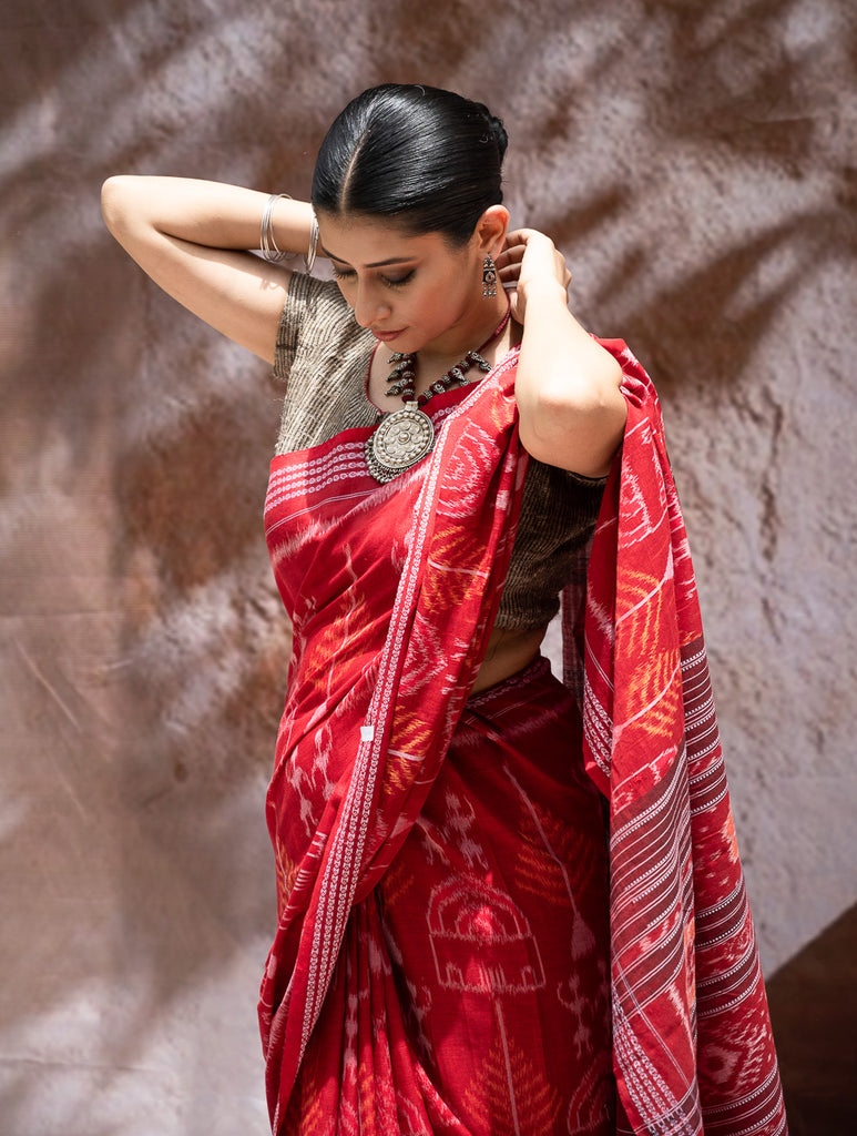 Sambalpuri Handwoven Ikat Soft Cotton Saree - Tribal Raga