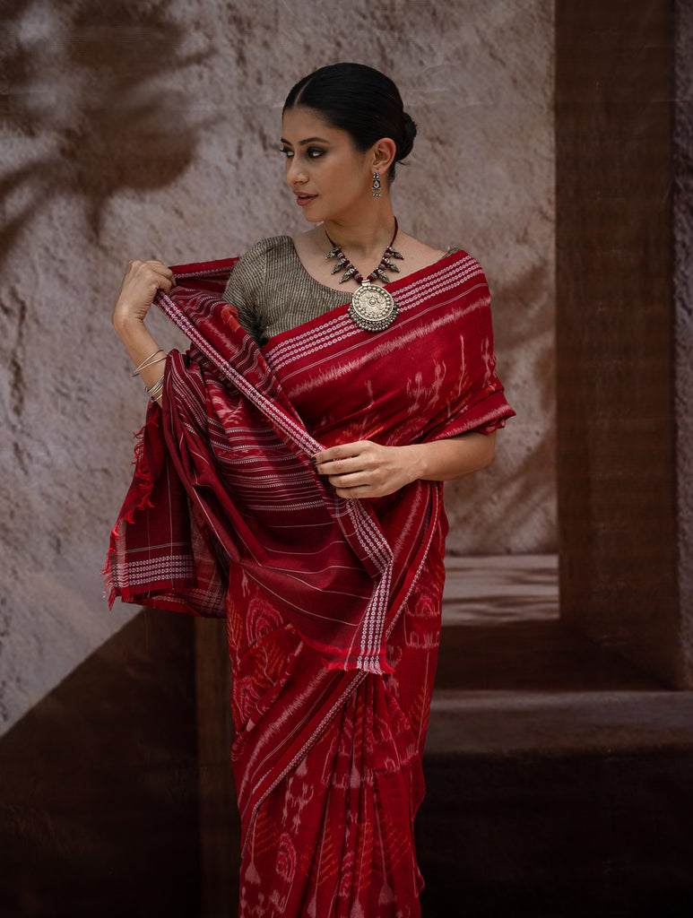 Sambalpuri Handwoven Ikat Soft Cotton Saree - Tribal Raga