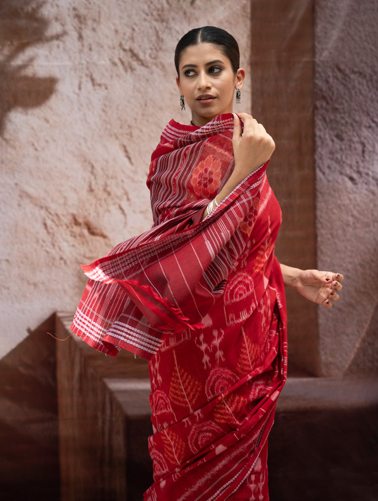 Sambalpuri Handwoven Ikat Soft Cotton Saree - Tribal Raga