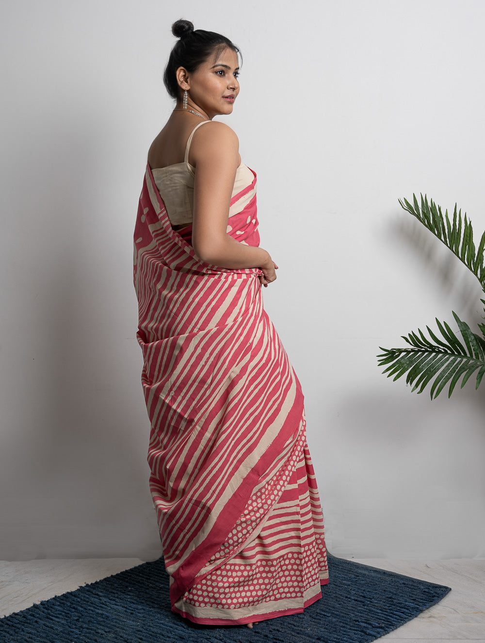 Sanganer Statements. Hand Block Printed Mul Cotton Saree - Pretty Pink 