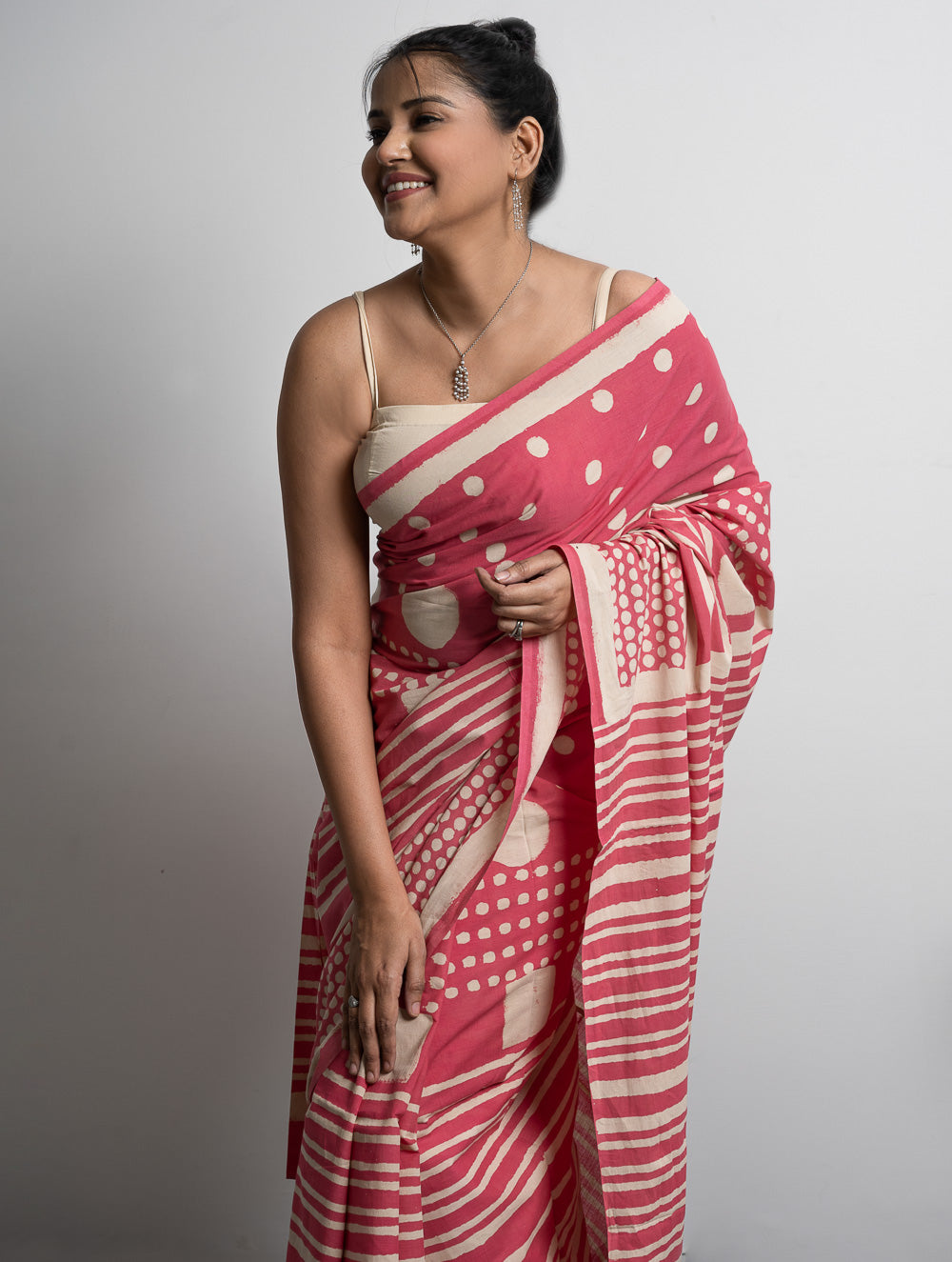 Sanganer Statements. Hand Block Printed Mul Cotton Saree - Pretty Pink 