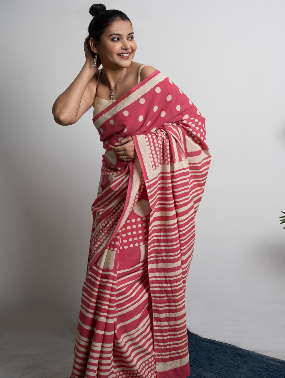 Sanganer Statements. Hand Block Printed Mul Cotton Saree - Pretty Pink 