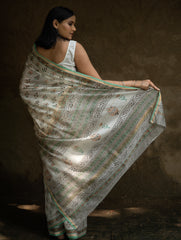 Sanganeri Hand Block Printed Chanderi Saree - Pretty Florals
