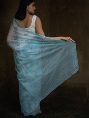 Sanganeri Hand Block Printed Kota Doria Saree - Ocean Moods