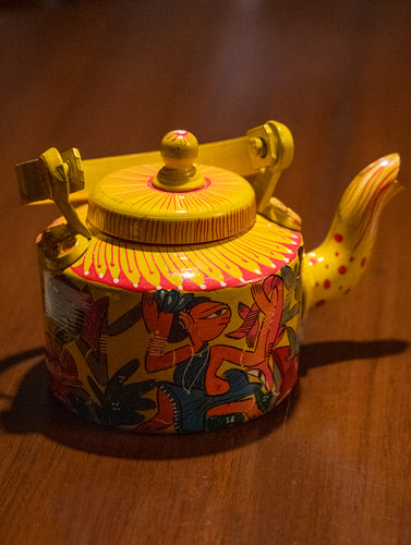 Santhal Art Kettle Curio - Yellow Dancers