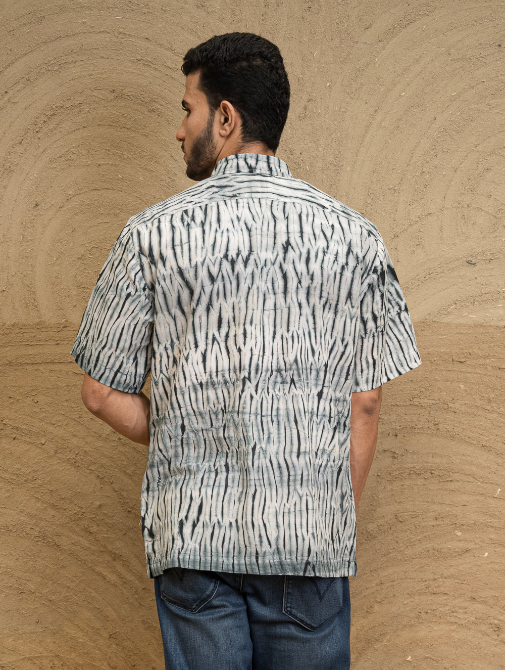 Load image into Gallery viewer, Shibori Hand Dyed Cotton Shirt - Black Waves