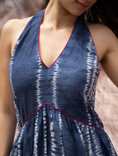 Load image into Gallery viewer, Shibori Halter Dress with Beadwork Detail - Ocean Lines