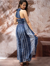 Load image into Gallery viewer, Shibori Halter Dress with Beadwork Detail - Ocean Lines