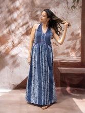 Load image into Gallery viewer, Shibori Halter Dress with Beadwork Detail - Ocean Lines