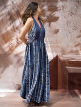 Load image into Gallery viewer, Shibori Halter Dress with Beadwork Detail - Ocean Lines
