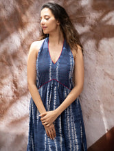 Load image into Gallery viewer, Shibori Halter Dress with Beadwork Detail - Ocean Lines
