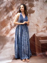 Load image into Gallery viewer, Shibori Halter Dress with Beadwork Detail - Ocean Lines