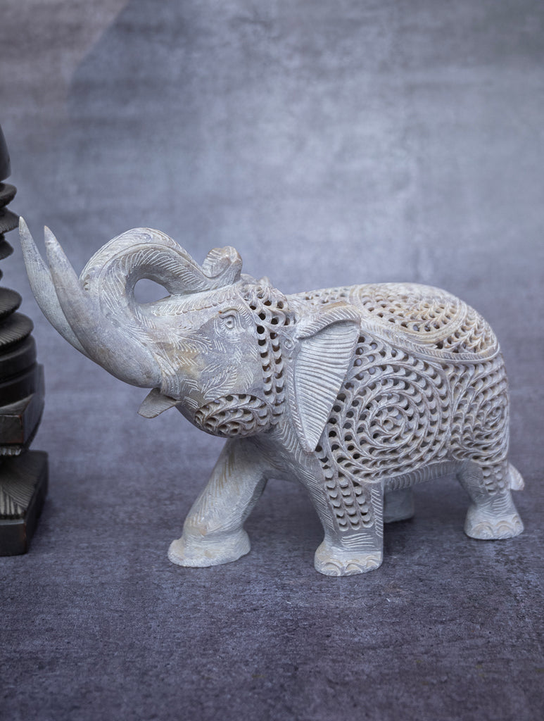 Soapstone Filigree Elephant Curio