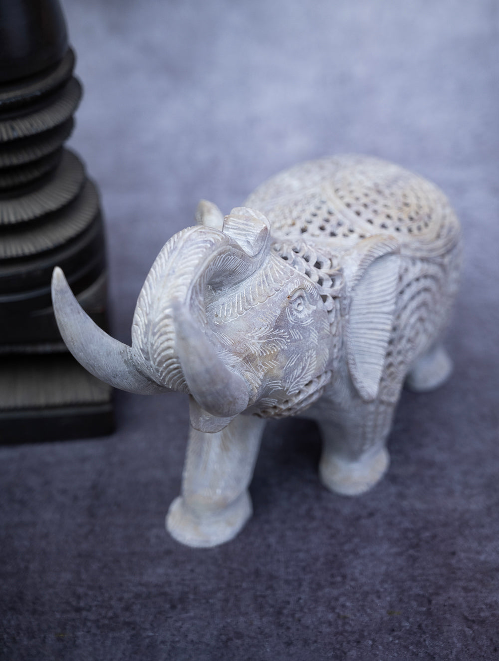 Load image into Gallery viewer, Soapstone Filigree Elephant Curio