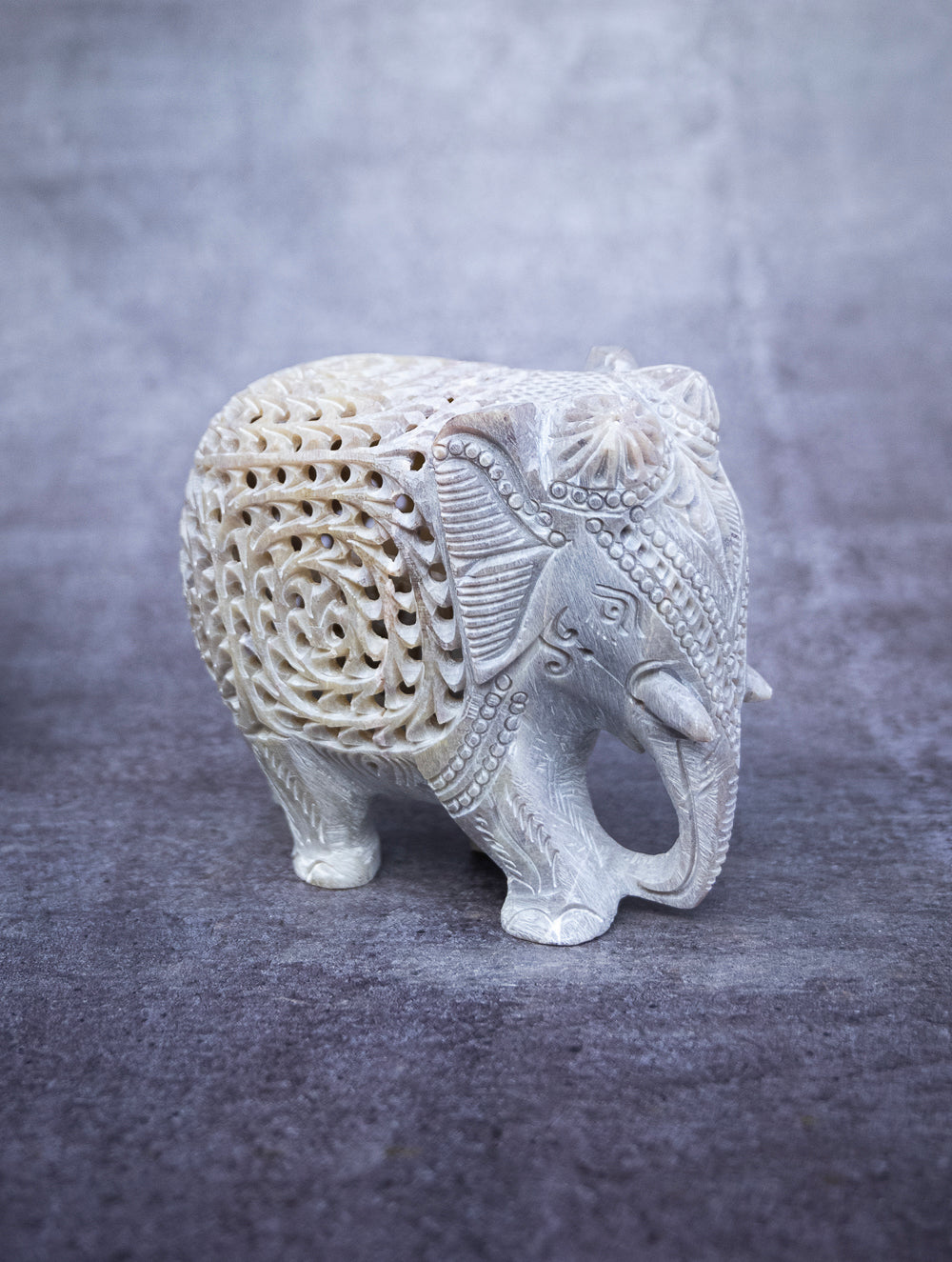 Load image into Gallery viewer, Soapstone Filigree Elephant Curio