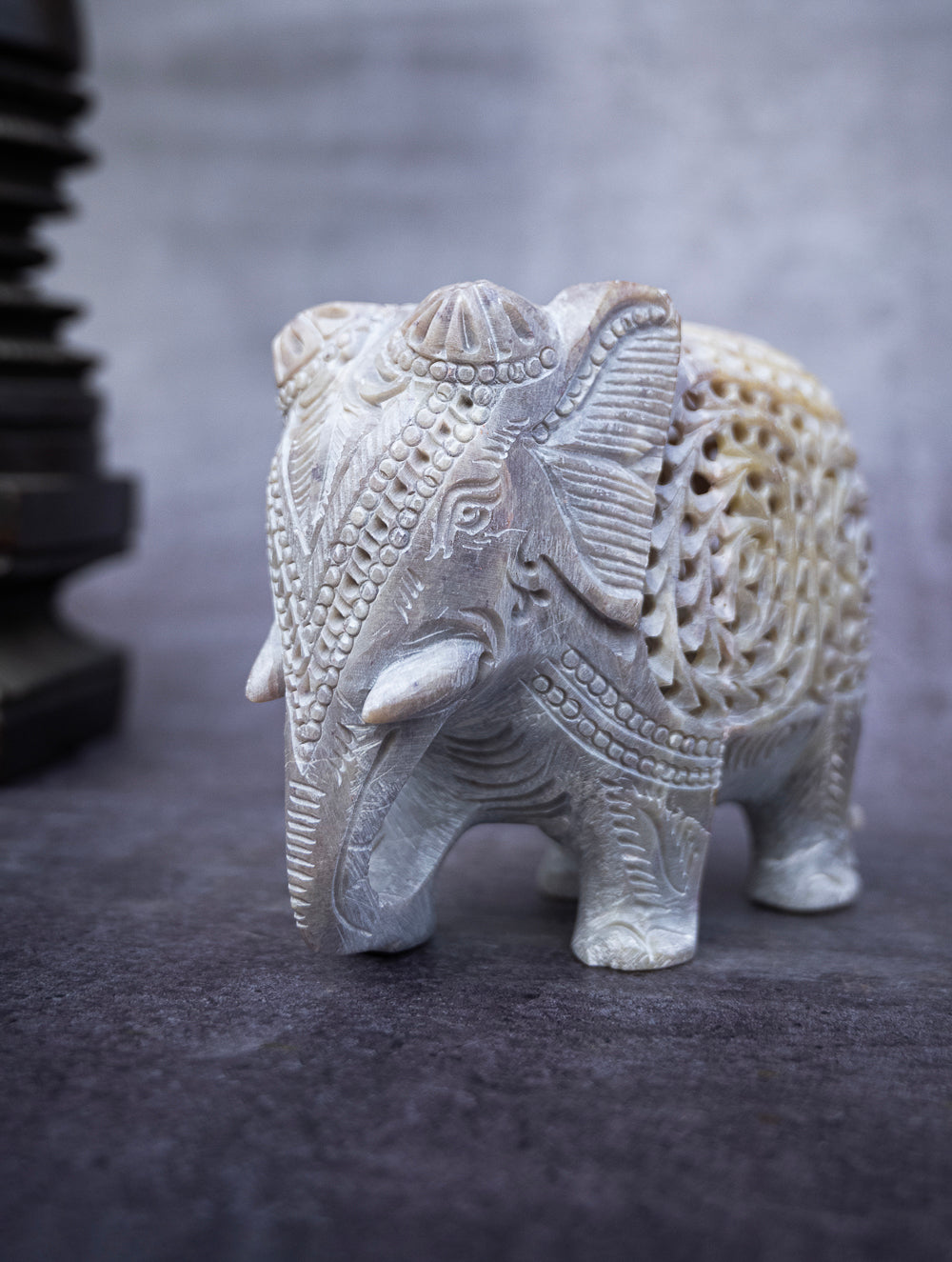 Load image into Gallery viewer, Soapstone Filigree Elephant Curio