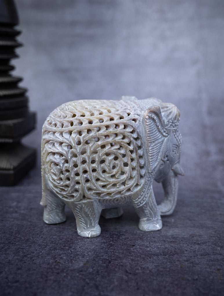 Soapstone Filigree Elephant Curio