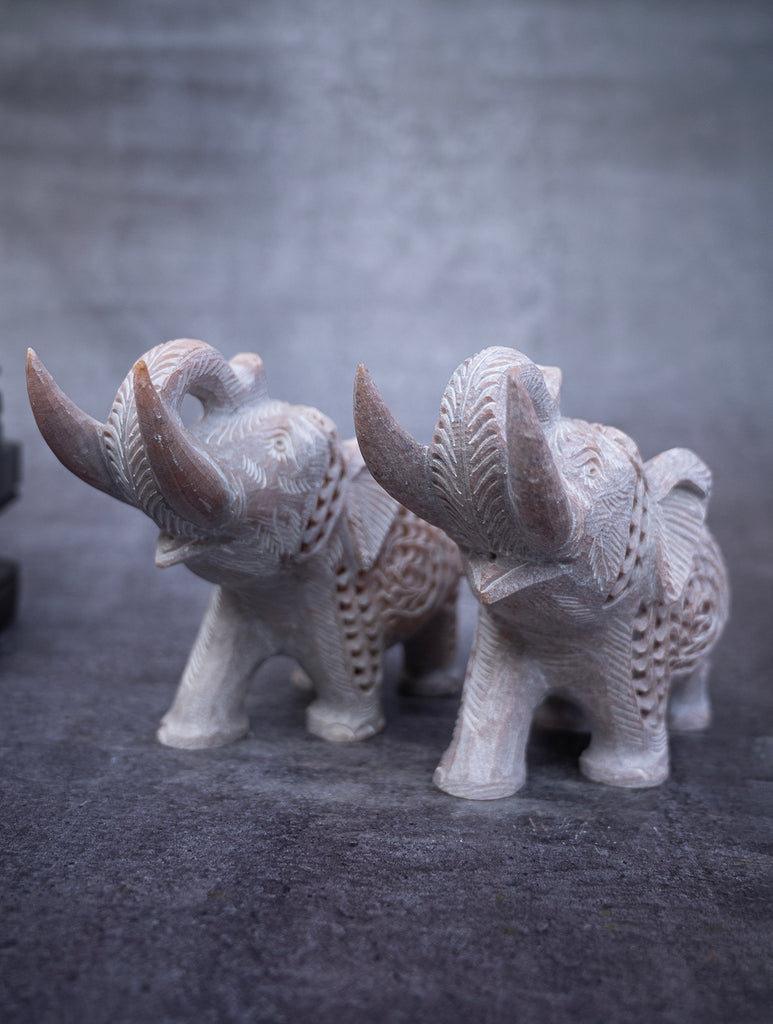 Soapstone Filigree Elephant Duo Curio