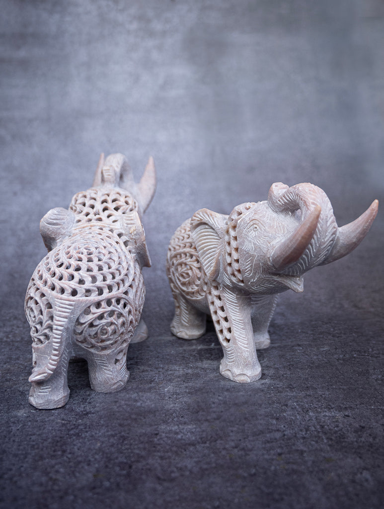 Soapstone Filigree Elephant Duo Curio