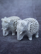 Load image into Gallery viewer, Soapstone Filigree Elephant Duo Curio