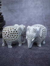 Load image into Gallery viewer, Soapstone Filigree Elephant Duo Curio