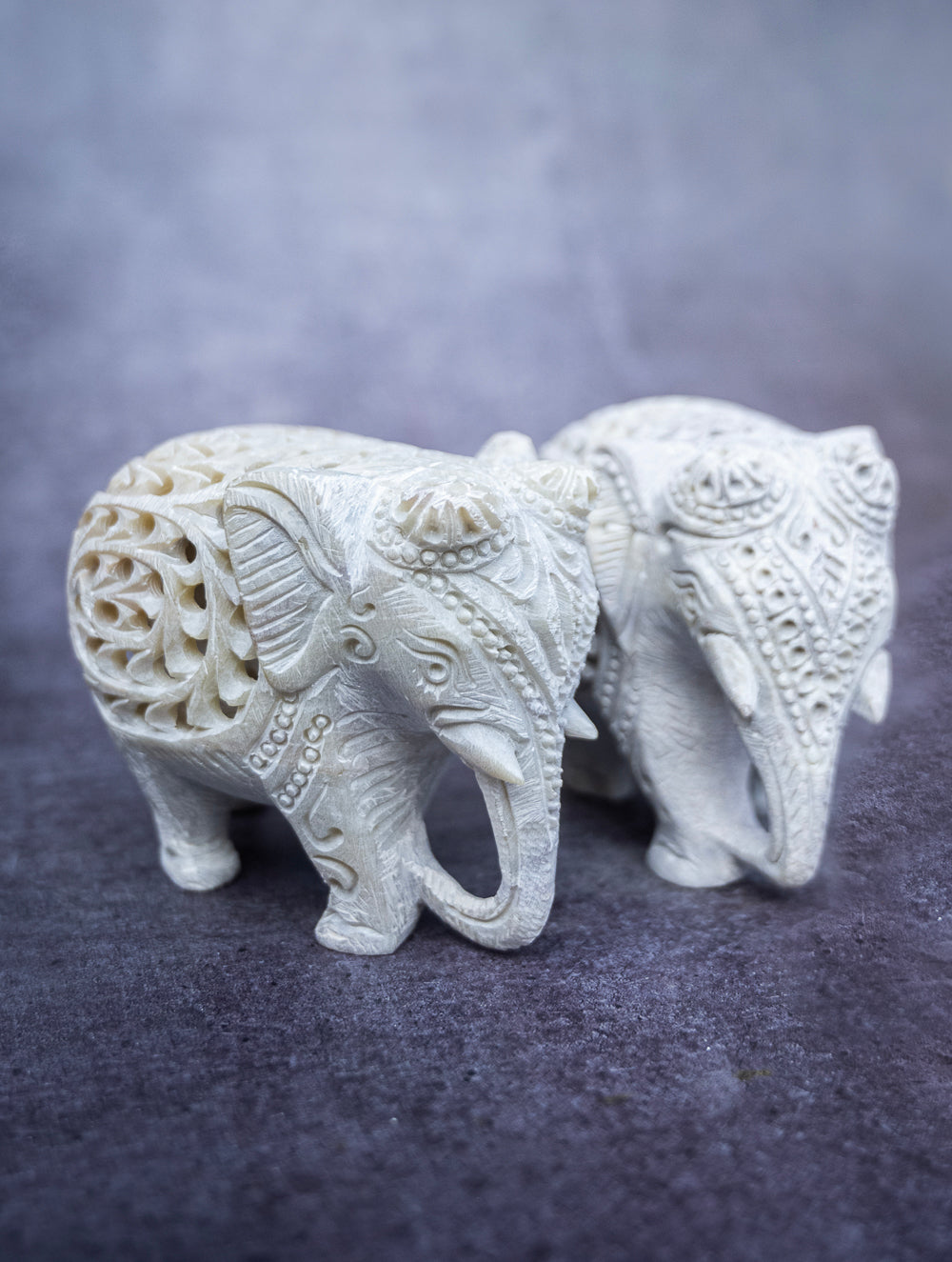 Soapstone Filigree Elephant Duo Curio