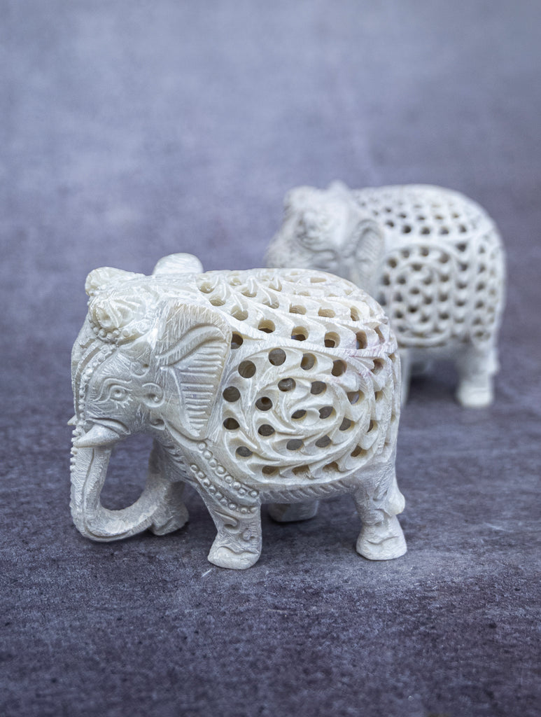 Soapstone Filigree Elephant Duo Curio