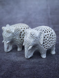 Soapstone Filigree Elephant Duo Curio