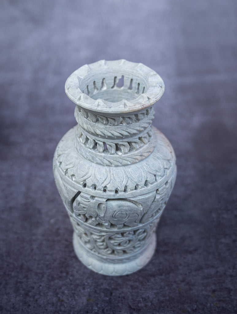 Soapstone Filigree Floral Vase