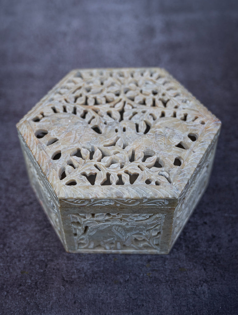 Soapstone Filigree Hexagon Box