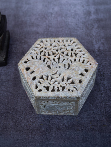 Soapstone Filigree Hexagon Box