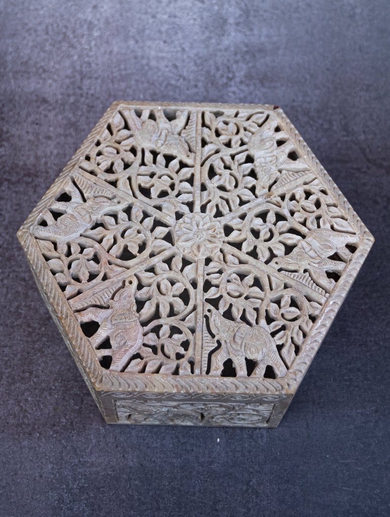 Soapstone Filigree Hexagon Box