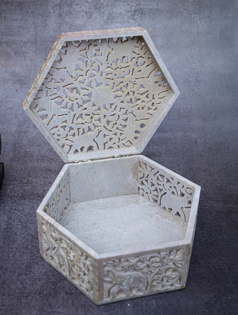 Soapstone Filigree Hexagon Box