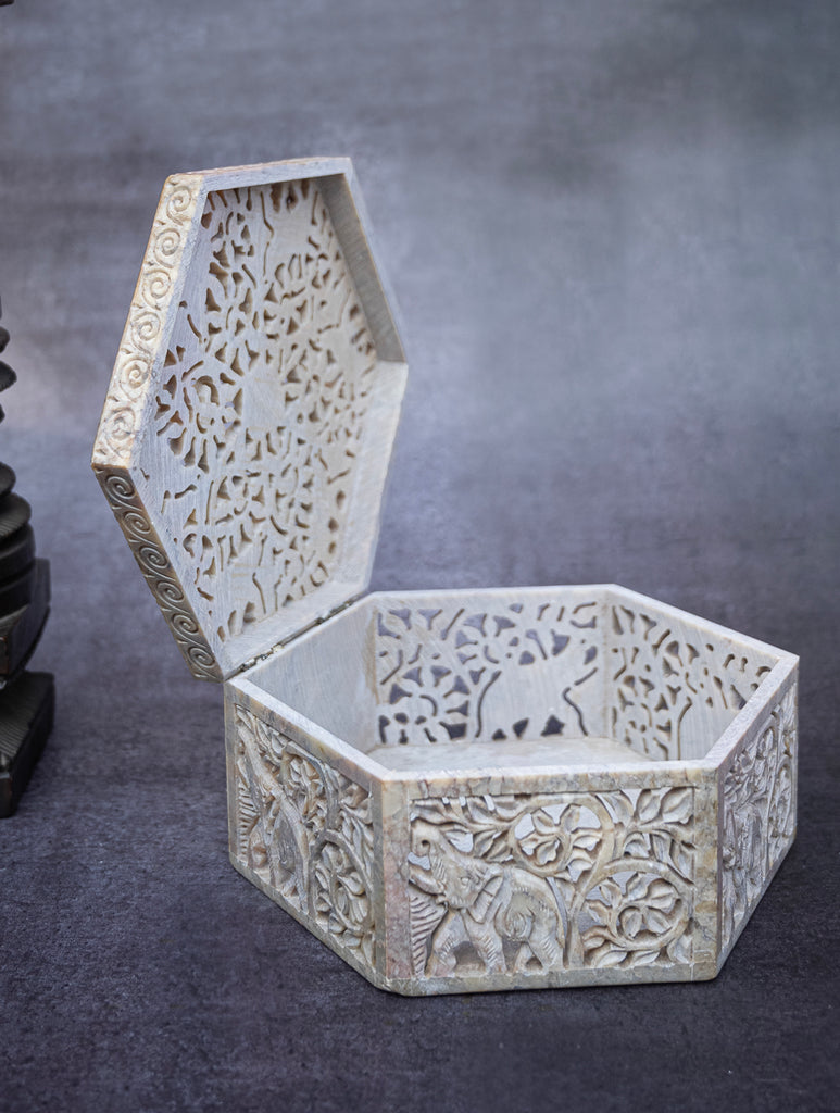 Soapstone Filigree Hexagon Box