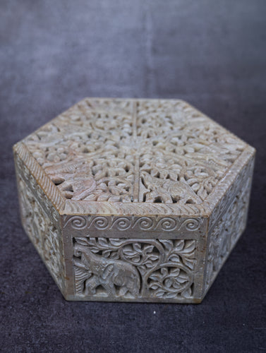 Soapstone Filigree Hexagon Box