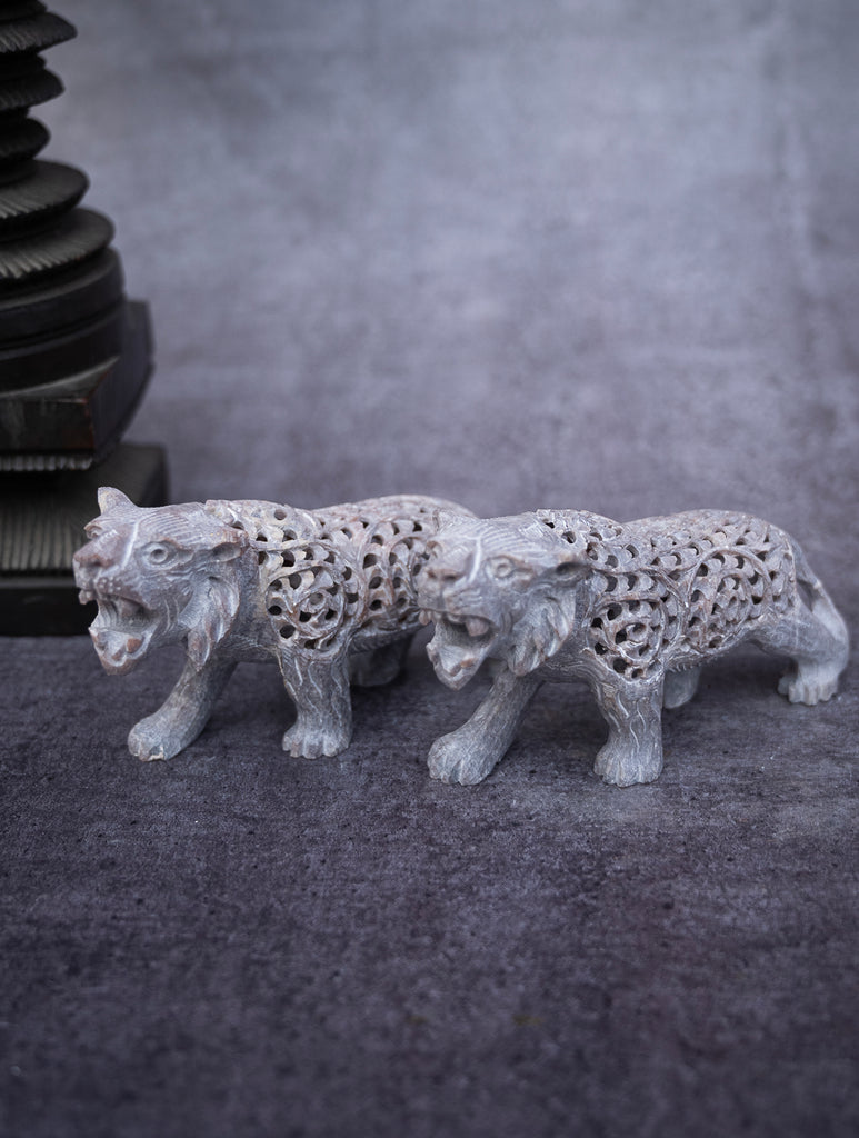 Soapstone Filigree Leopard Duo Curio