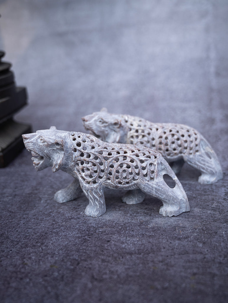 Soapstone Filigree Leopard Duo Curio